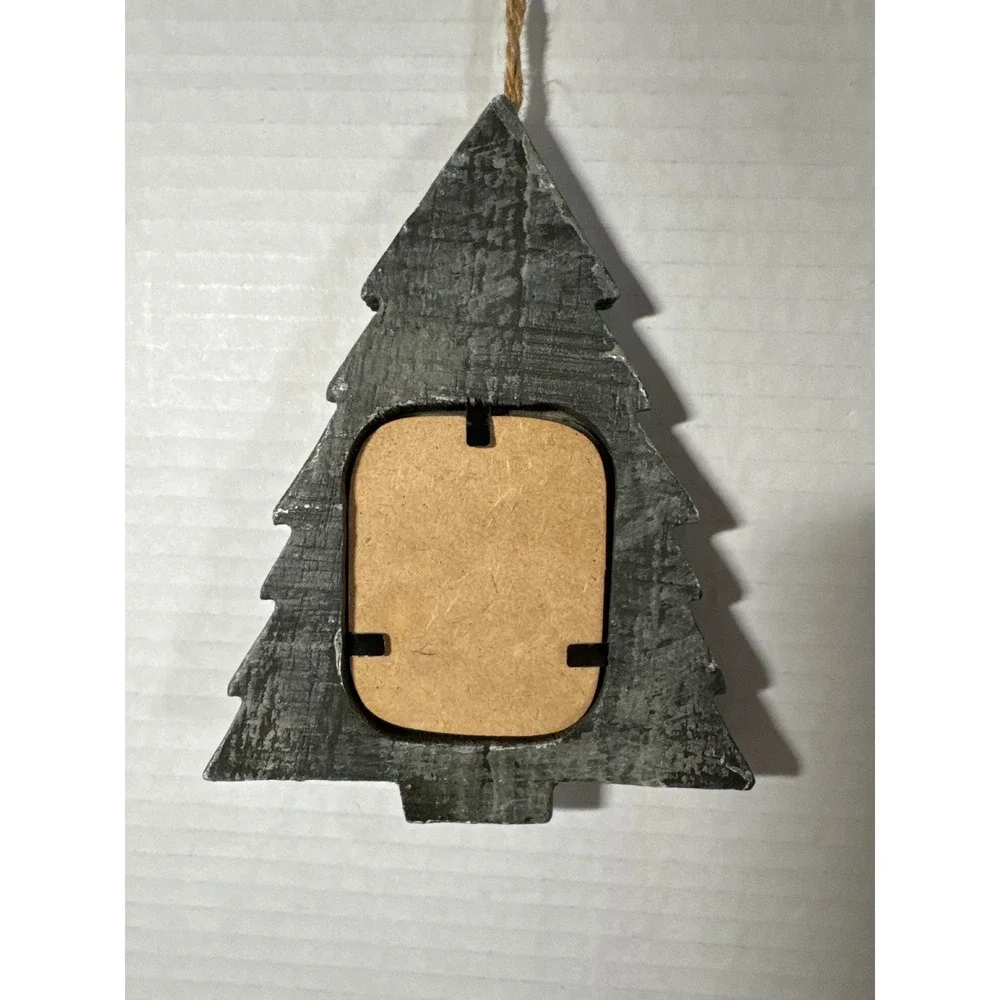 Rustic Galvanized Corrugated Metal Christmas Tree Ornament Picture Frame Rustic